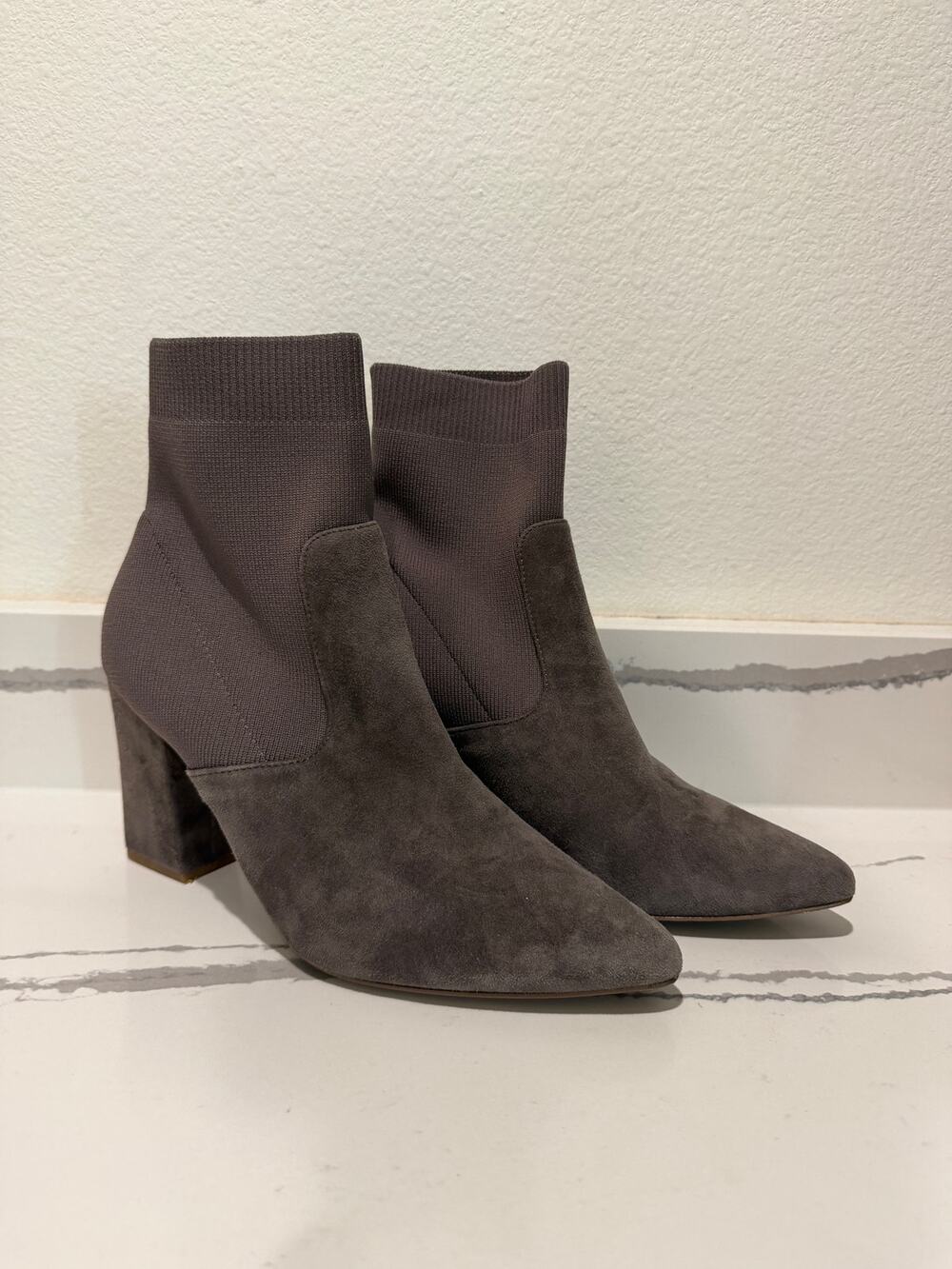 Steve Madden Reece Grey Suede Sock Booties Womens Size 10 Block Heel Pointed